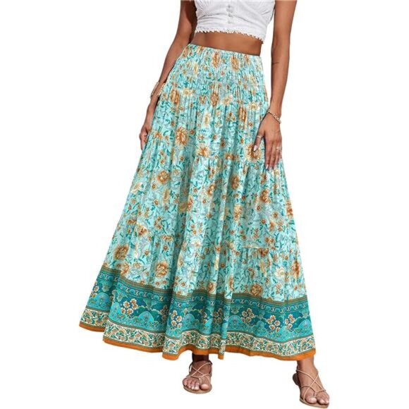Dresses & Skirts - Women's Bohemian Long Skirt Flowy High Waist A Line Maxi Skirt